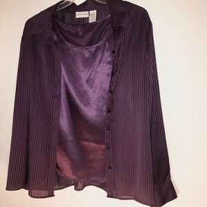 NWOT Vtg Y2K Jaclyn Smith Purple Striped Button Up & Camisole Set 1X Spring